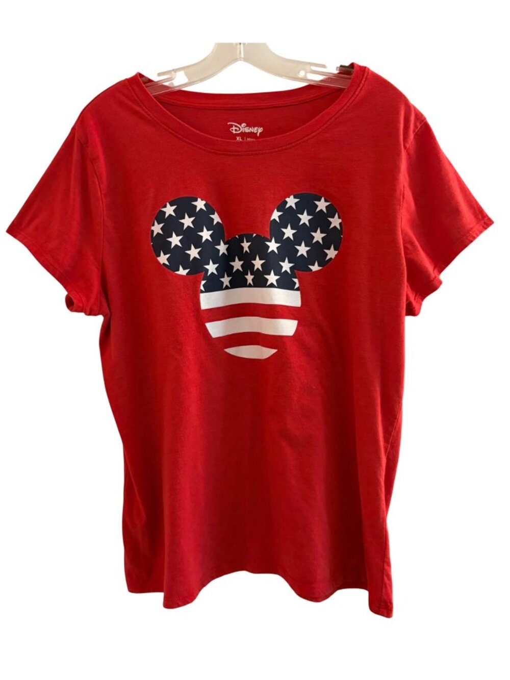 Disney Red Mickey Mouse Stars & Stripes Womens T-Shirt XL Missy Patriotic Top